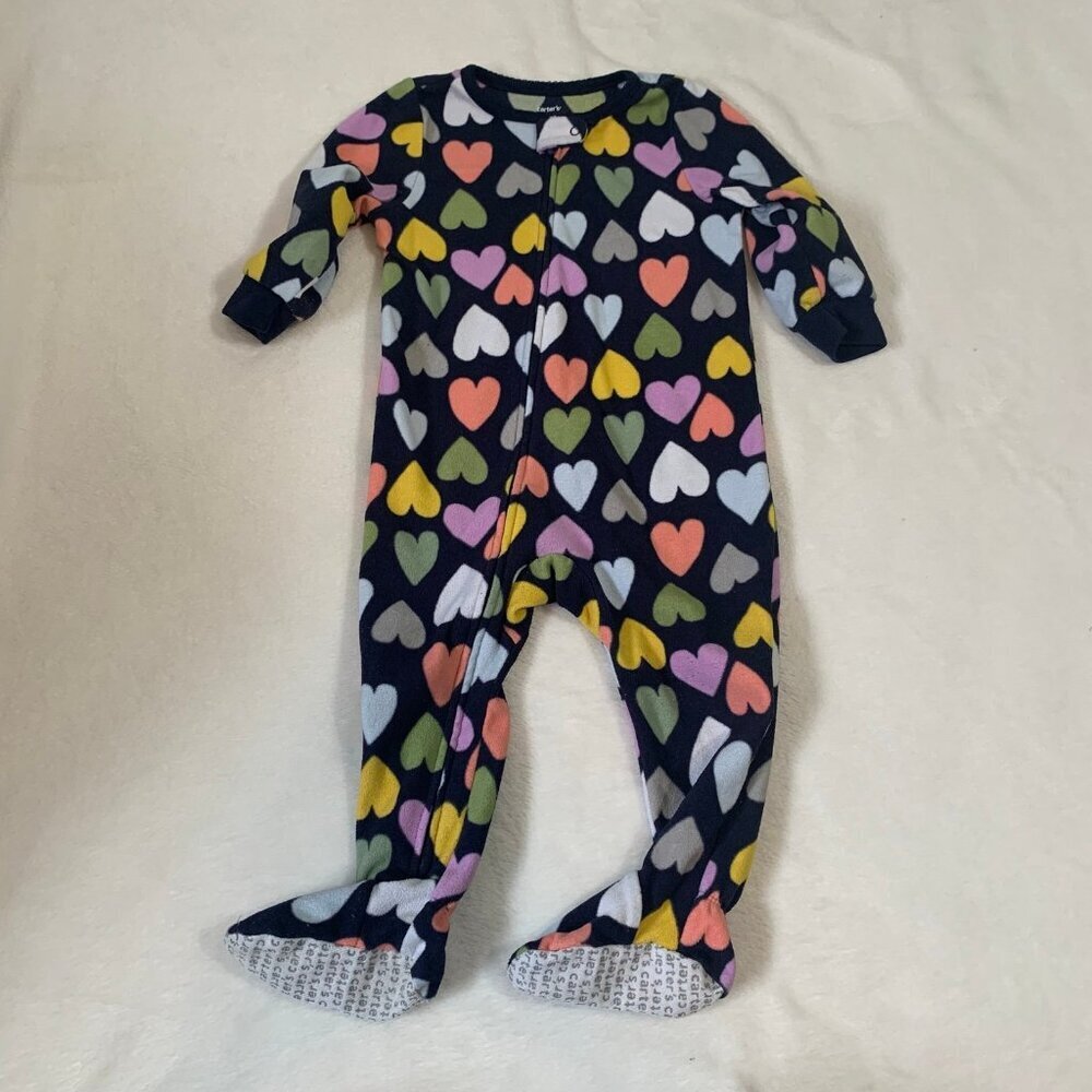 5/$25‎ Carter's Footed Pajamas Kids 18M Navy Multi Color Heart Fleece Sleeper